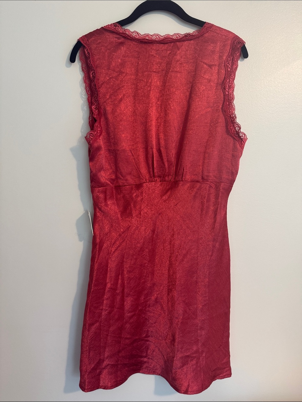 Altar’d State Le Lis Sarin Lace-Trim Chemise Mini Dress in Berry - Picture 7 of 7